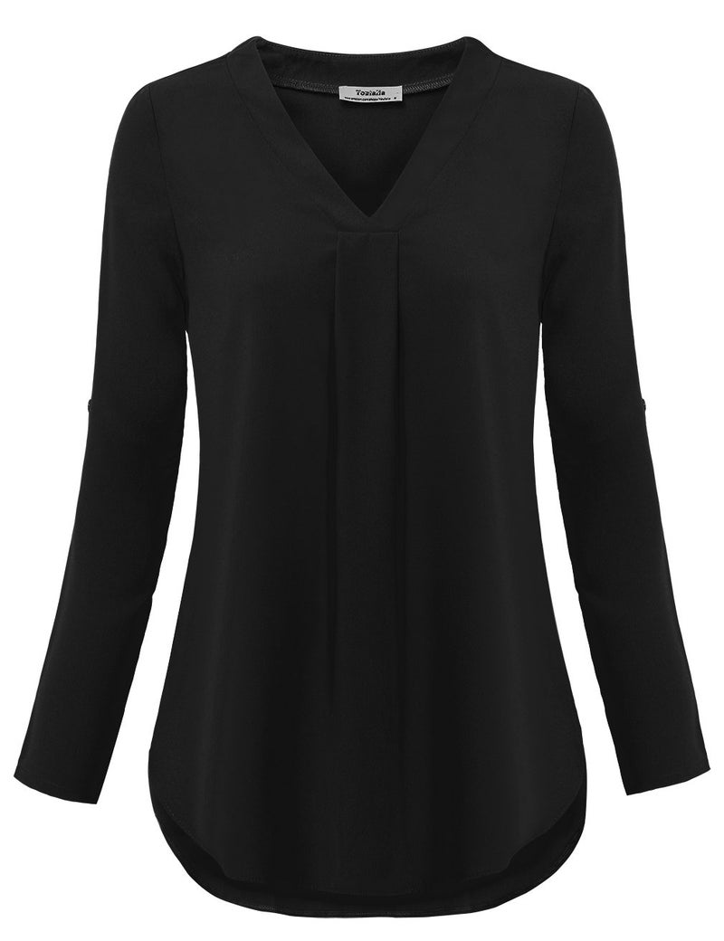 Youtalia Tunic Tops for Leggings for Women, 3/4 Sleeve Solid V Neck Casual Fitted Chiffon Blouse (XX-Large, Black) - Image 4